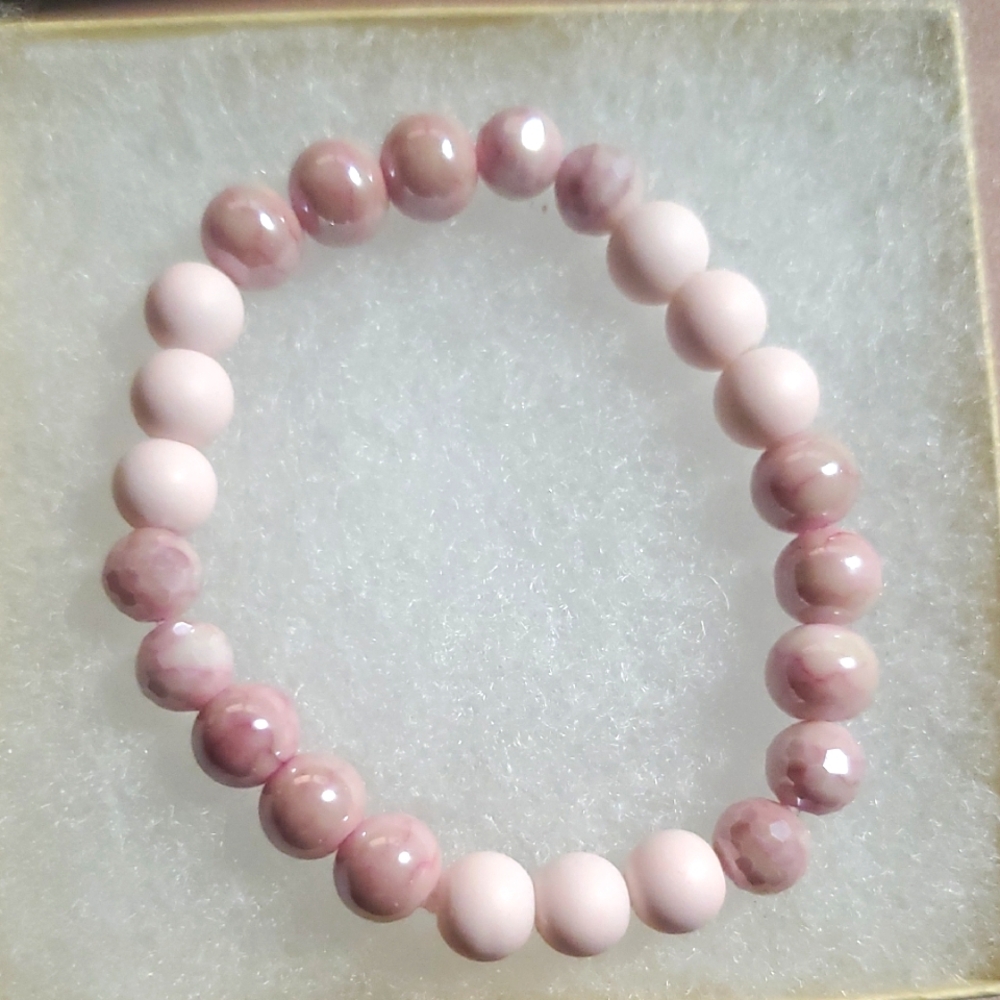 Handmade by my daughter. Elegant Pink Beaded Bracelet